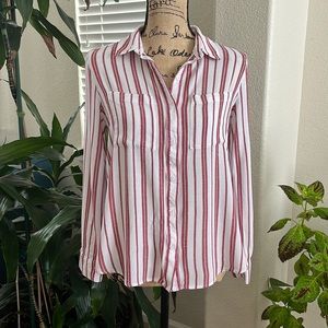 BP Baileys Point Womens Top Shirt S Burgundy White Striped Button Casual
#651